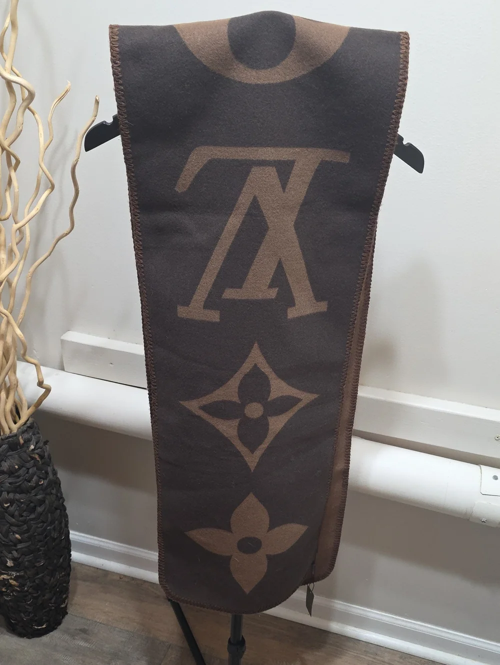 Louis Vuitton Brown & Tan Monogram Wool-Silk Blend Scarf